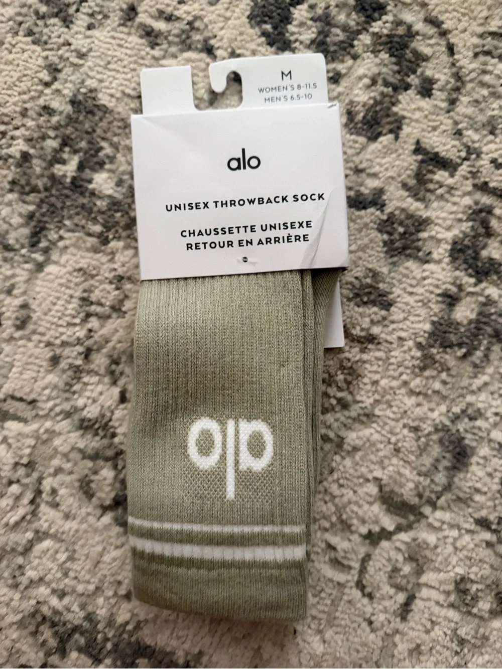 ALO Yoga Olive Green Crew Socks with White Logo & Stripes